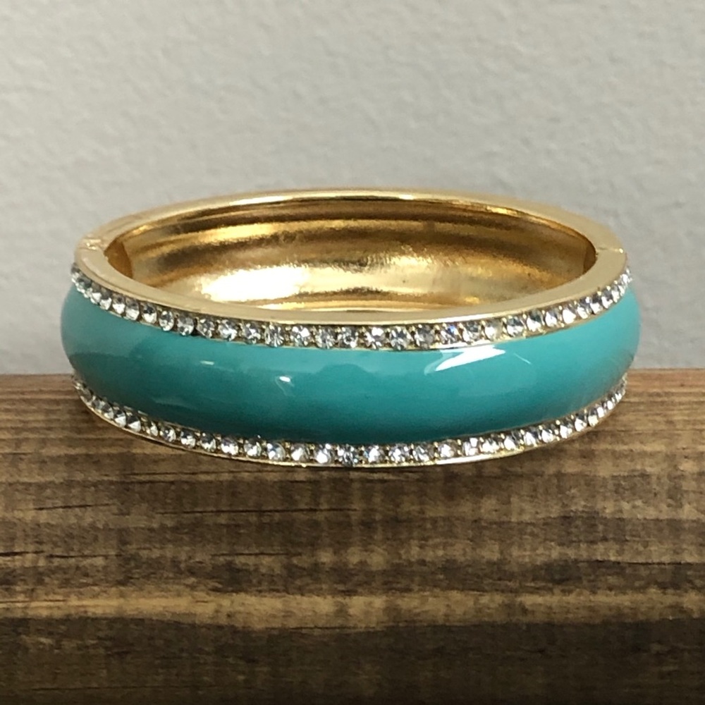 Turquoise Enamel & Rhinestone Hinge Bracelet - Picture 1 of 4